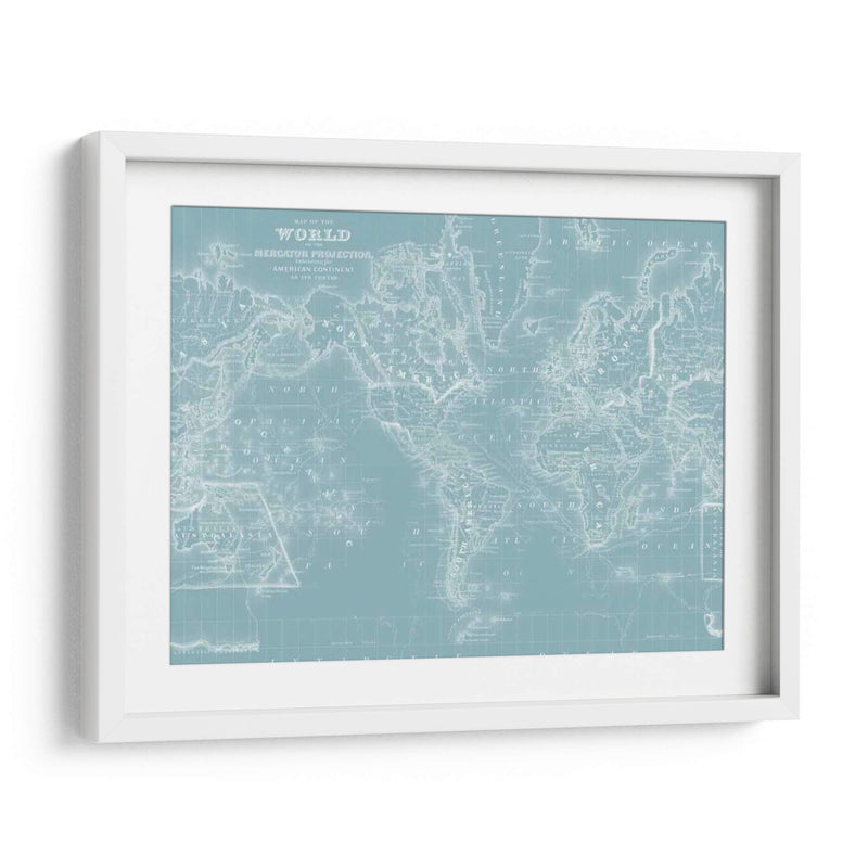 Mapa Del Mundo En Aqua - Mitchell | Cuadro decorativo de Canvas Lab