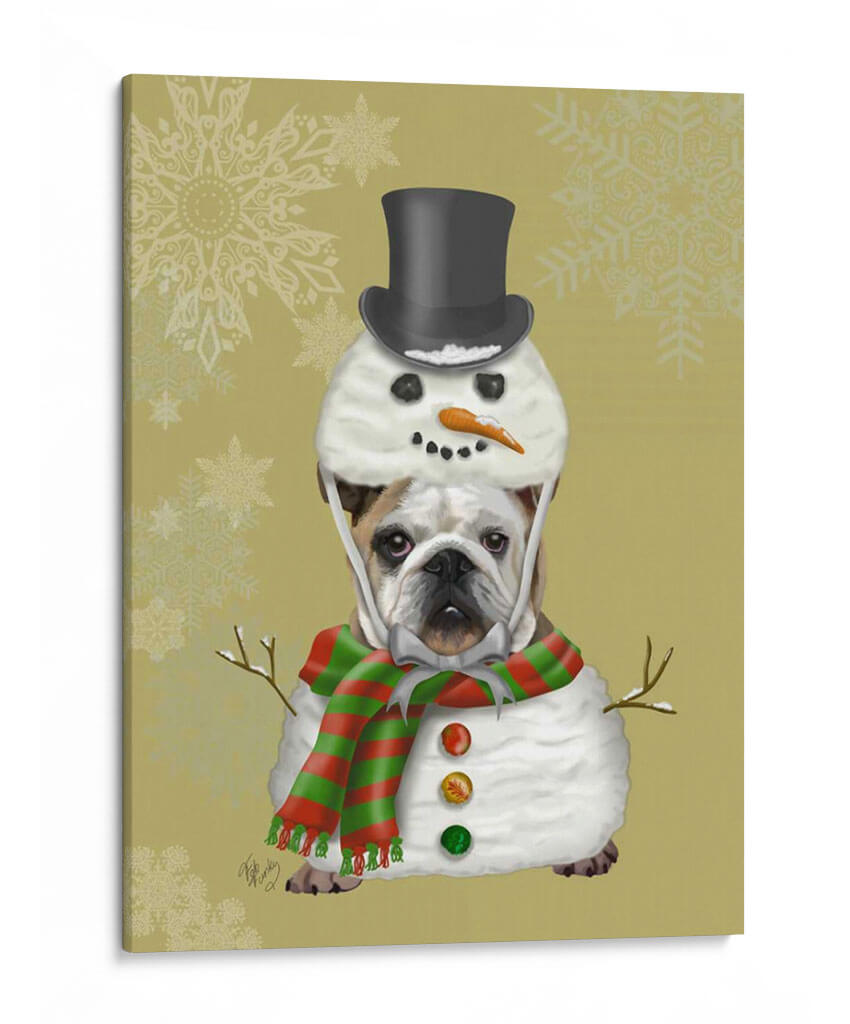 Bulldog Inglés, Traje De Muñeco De Nieve - Fab Funky | Cuadro decorativo de Canvas Lab
