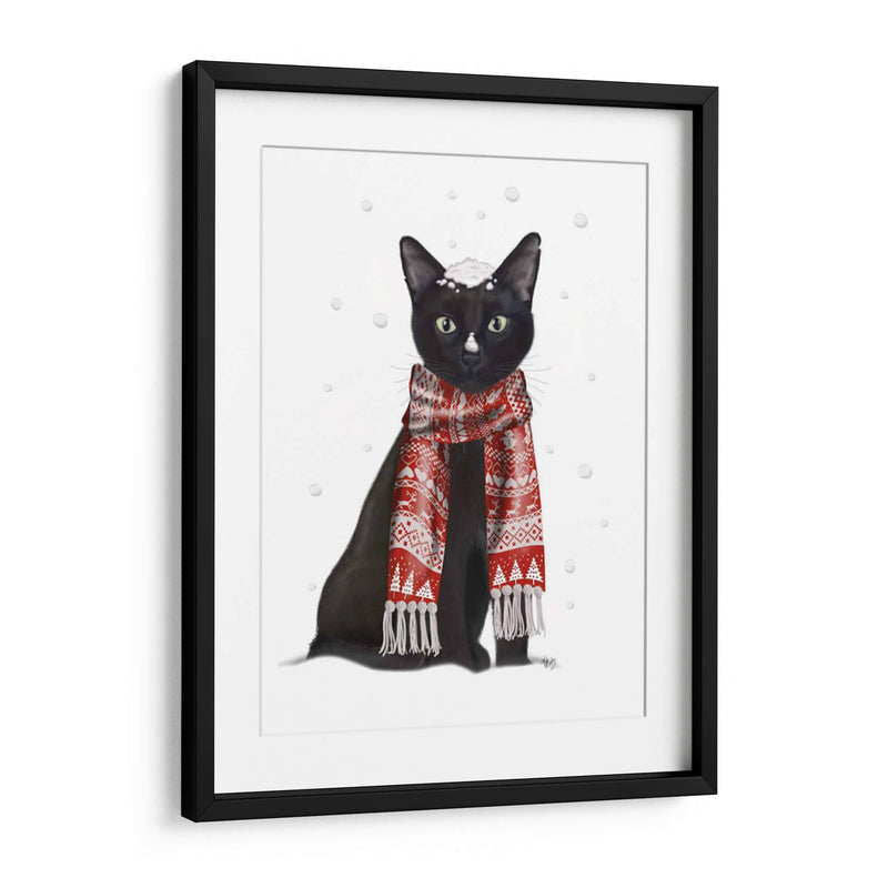 Gato Negro, Bufanda Roja - Fab Funky | Cuadro decorativo de Canvas Lab