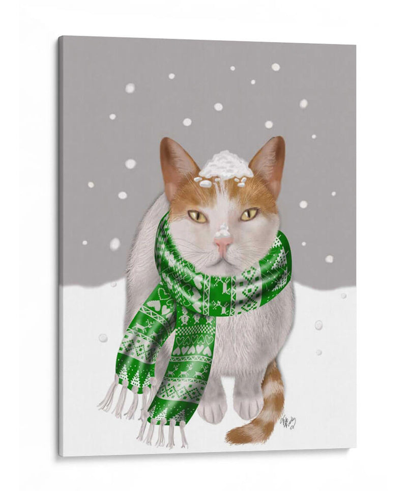 Gato Blanco, Bufanda Verde - Fab Funky | Cuadro decorativo de Canvas Lab