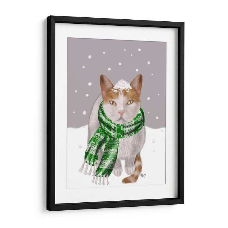 Gato Blanco, Bufanda Verde - Fab Funky | Cuadro decorativo de Canvas Lab