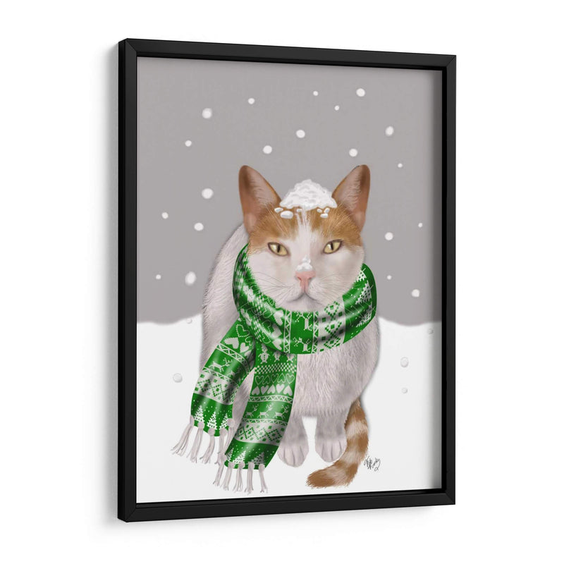 Gato Blanco, Bufanda Verde - Fab Funky | Cuadro decorativo de Canvas Lab