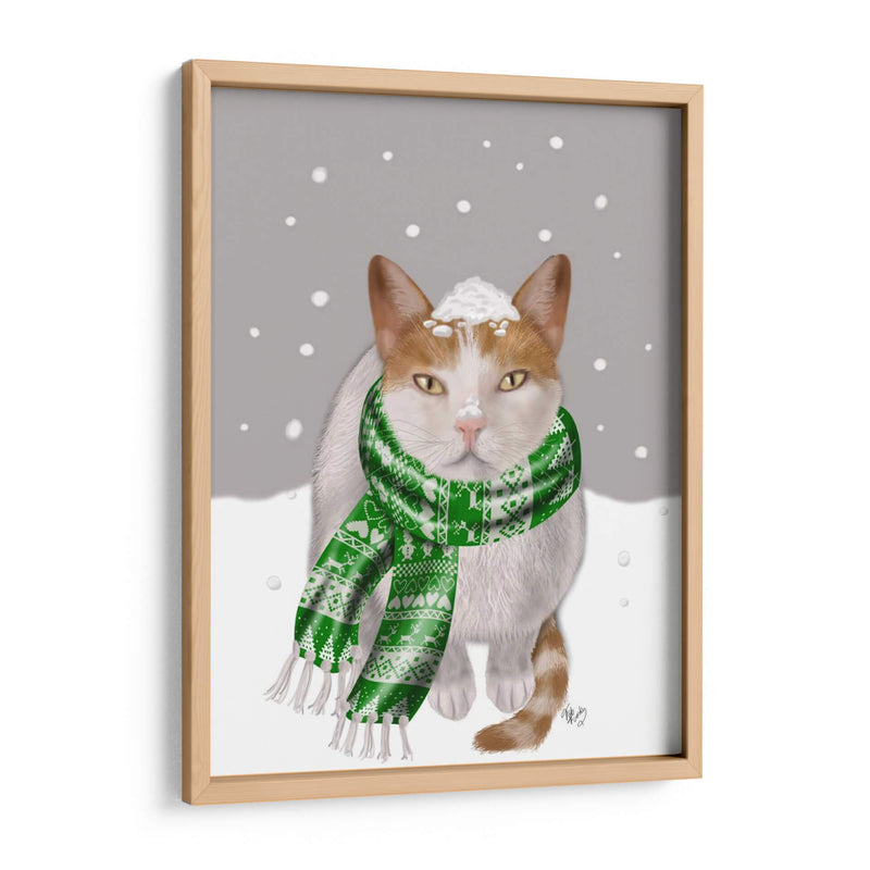 Gato Blanco, Bufanda Verde - Fab Funky | Cuadro decorativo de Canvas Lab