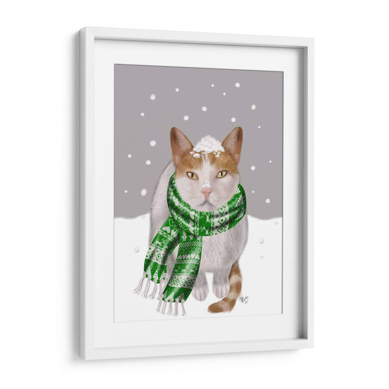 Gato Blanco, Bufanda Verde - Fab Funky | Cuadro decorativo de Canvas Lab