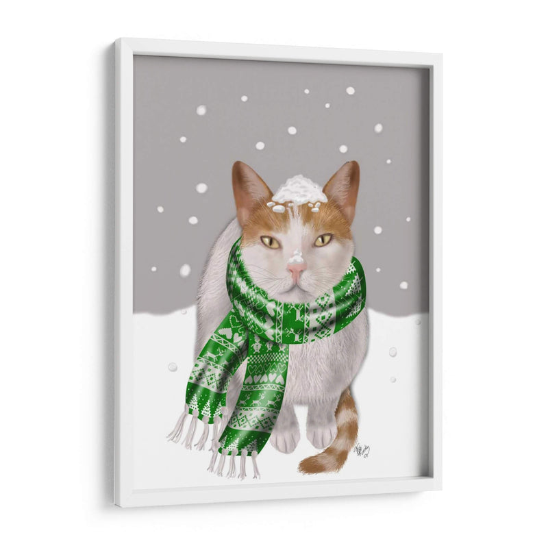 Gato Blanco, Bufanda Verde - Fab Funky | Cuadro decorativo de Canvas Lab