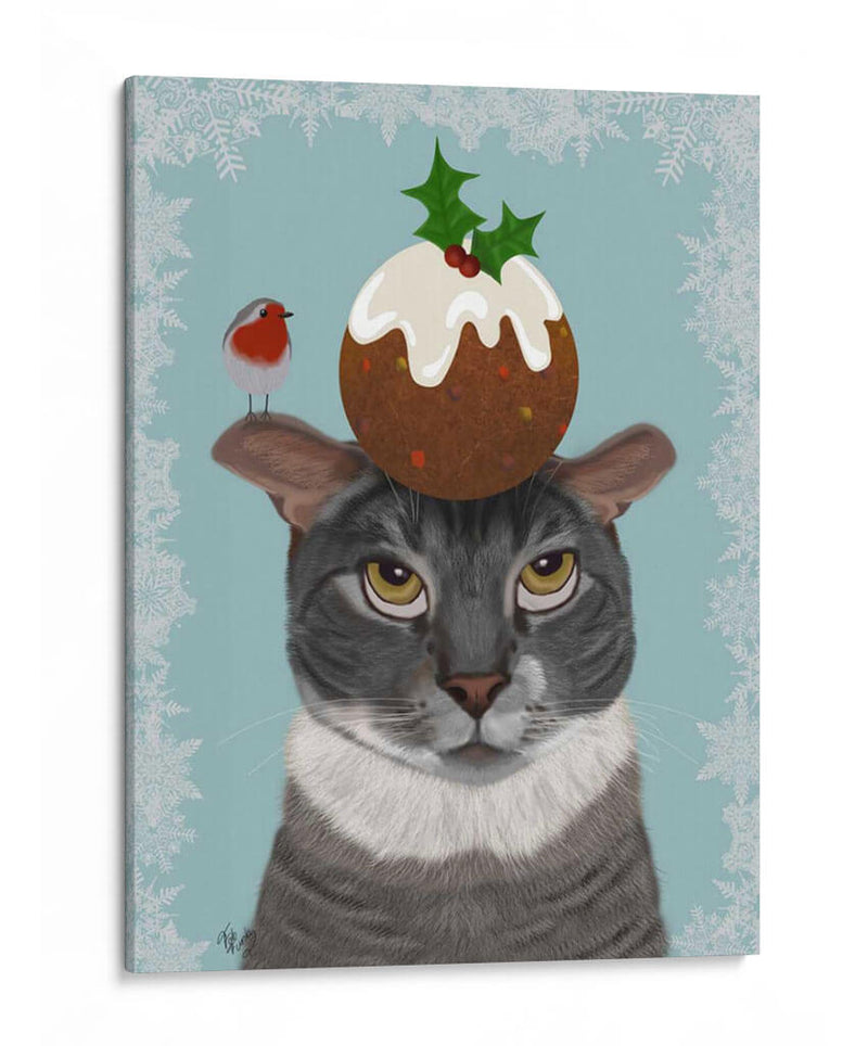 Gato Gris Y Pudín De Navidad - Fab Funky | Cuadro decorativo de Canvas Lab