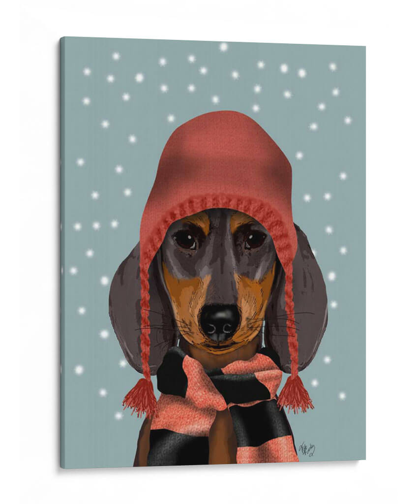 Dachshund Con Sombrero Lanudo Y Bufanda - Fab Funky | Cuadro decorativo de Canvas Lab