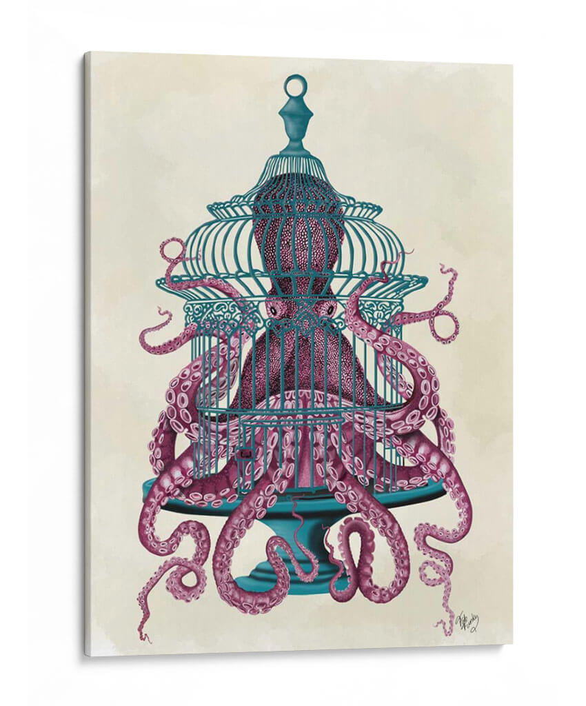 Pulpo Rosa En Jaula - Fab Funky | Cuadro decorativo de Canvas Lab