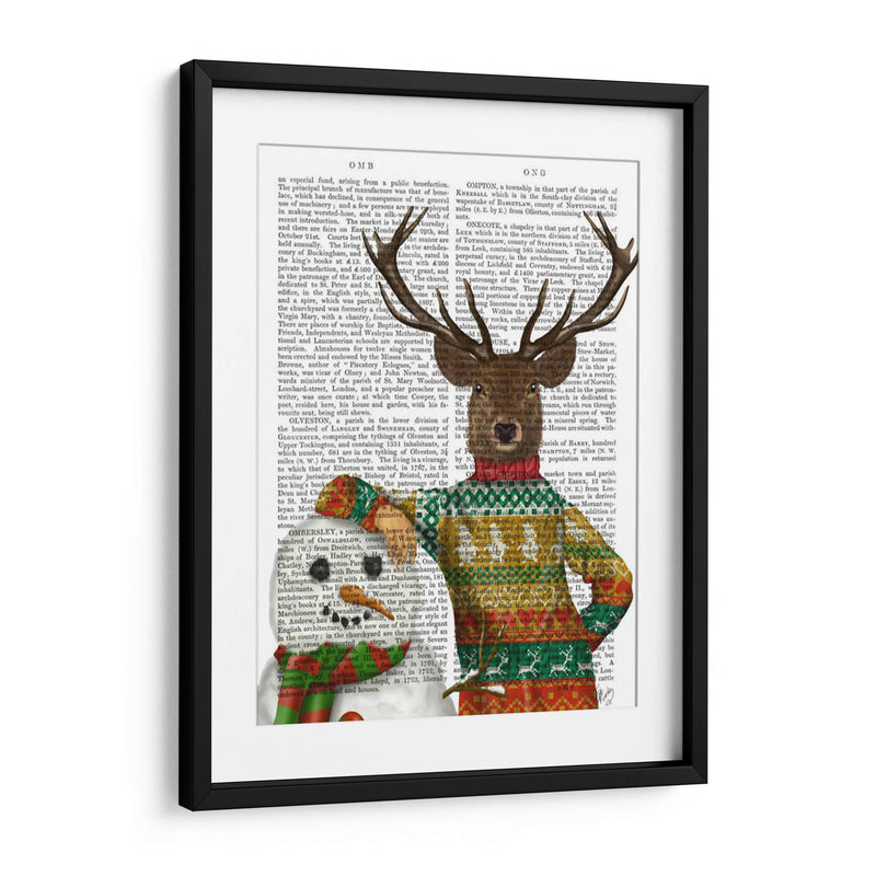 Ciervos En Suéter De Navidad Con Muñeco De Nieve - Fab Funky | Cuadro decorativo de Canvas Lab