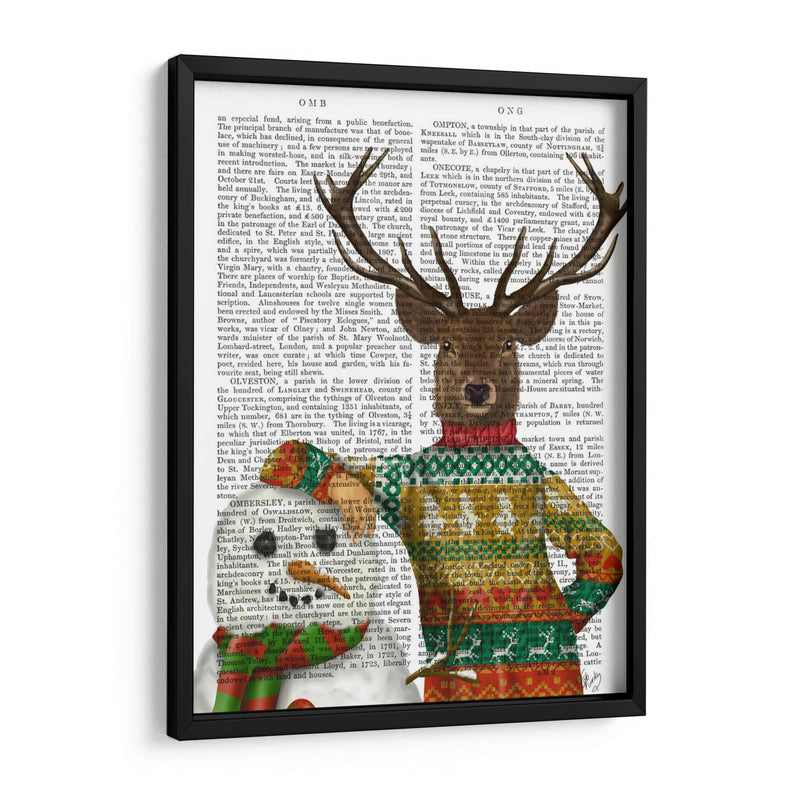 Ciervos En Suéter De Navidad Con Muñeco De Nieve - Fab Funky | Cuadro decorativo de Canvas Lab