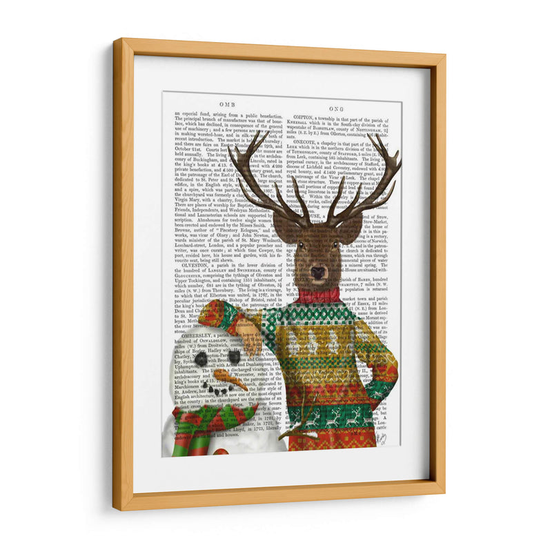 Ciervos En Suéter De Navidad Con Muñeco De Nieve - Fab Funky | Cuadro decorativo de Canvas Lab