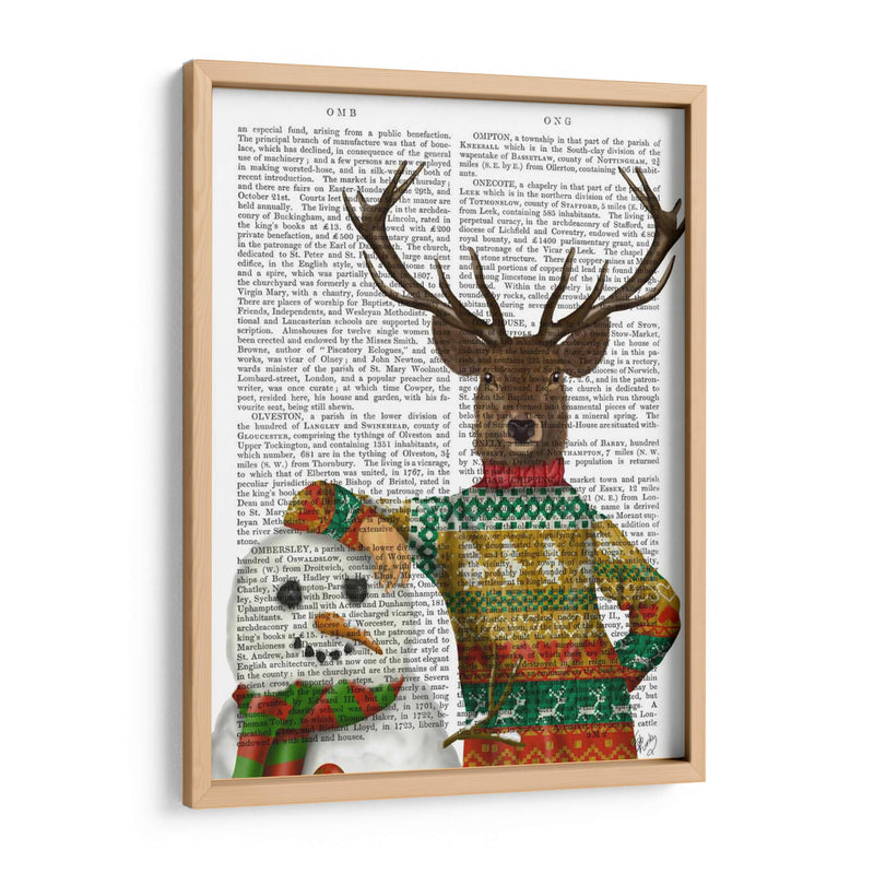 Ciervos En Suéter De Navidad Con Muñeco De Nieve - Fab Funky | Cuadro decorativo de Canvas Lab