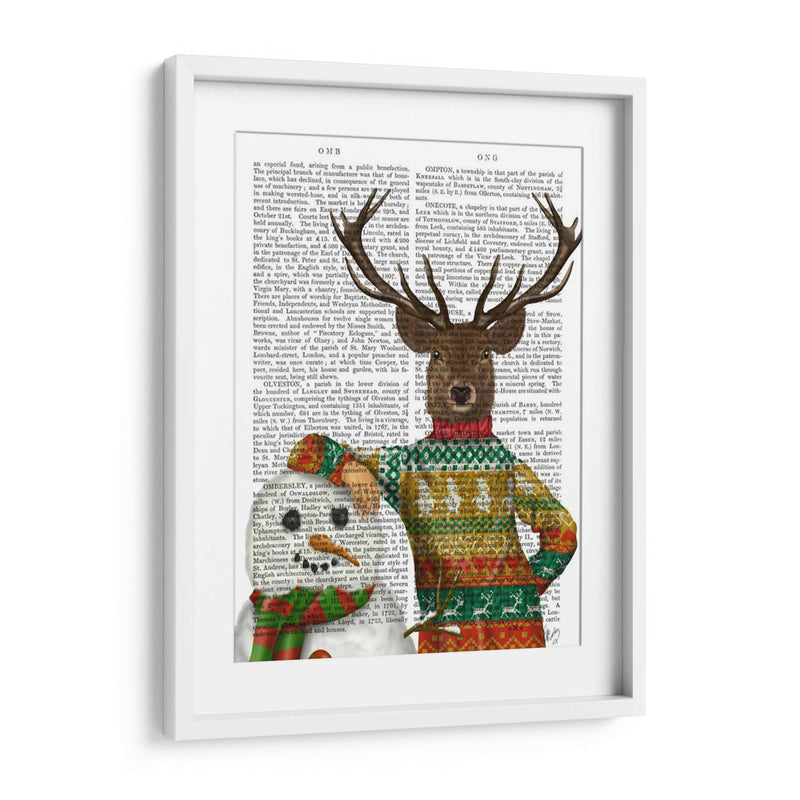 Ciervos En Suéter De Navidad Con Muñeco De Nieve - Fab Funky | Cuadro decorativo de Canvas Lab