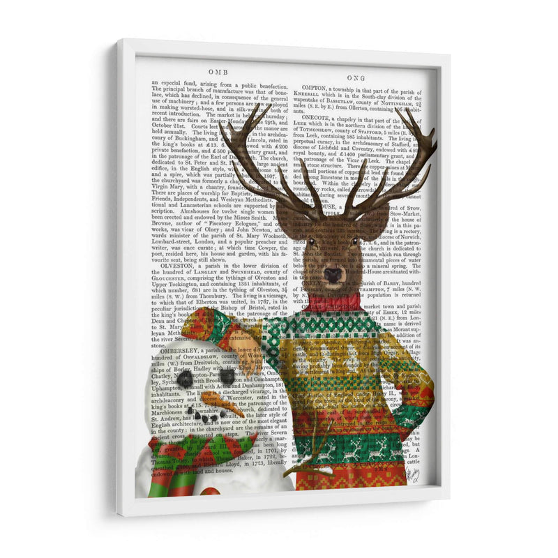 Ciervos En Suéter De Navidad Con Muñeco De Nieve - Fab Funky | Cuadro decorativo de Canvas Lab