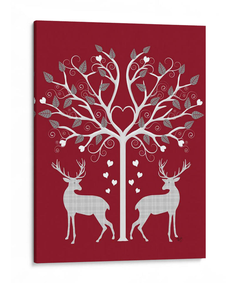 Navidad Des - Venados Y Árbol De Corazón, Gris En Rojo - Fab Funky | Cuadro decorativo de Canvas Lab