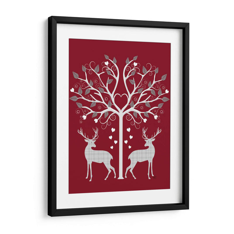 Navidad Des - Venados Y Árbol De Corazón, Gris En Rojo - Fab Funky | Cuadro decorativo de Canvas Lab