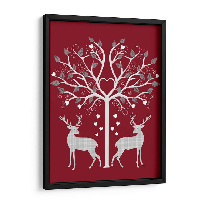 Navidad Des - Venados Y Árbol De Corazón, Gris En Rojo - Fab Funky | Cuadro decorativo de Canvas Lab