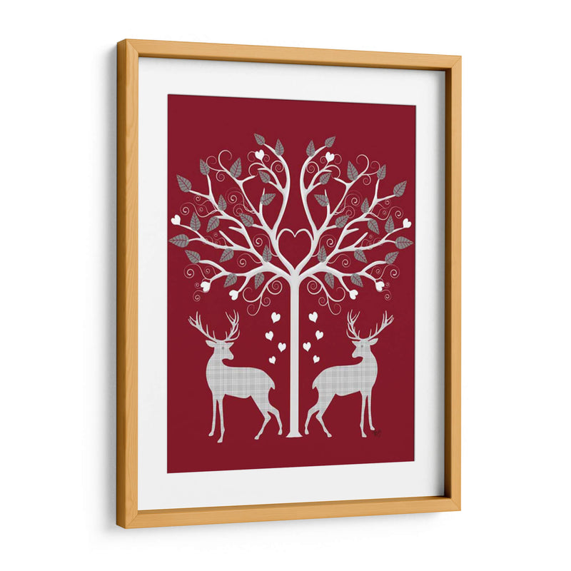 Navidad Des - Venados Y Árbol De Corazón, Gris En Rojo - Fab Funky | Cuadro decorativo de Canvas Lab