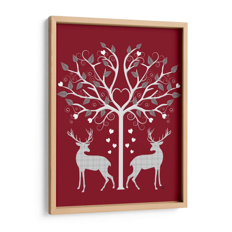 Navidad Des - Venados Y Árbol De Corazón, Gris En Rojo - Fab Funky | Cuadro decorativo de Canvas Lab