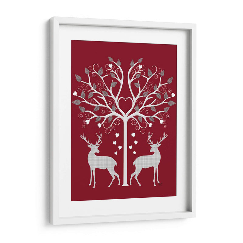 Navidad Des - Venados Y Árbol De Corazón, Gris En Rojo - Fab Funky | Cuadro decorativo de Canvas Lab