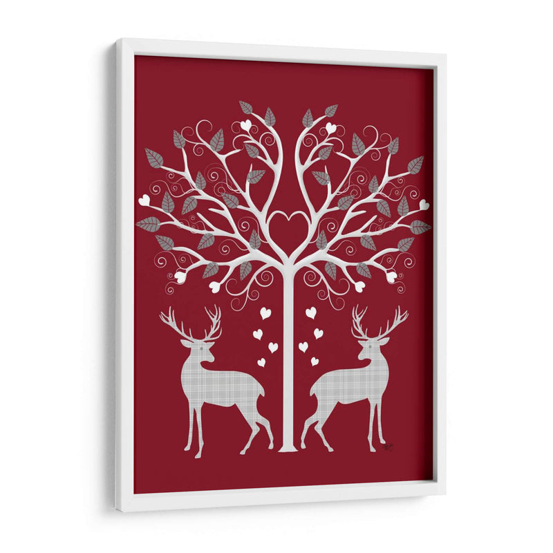 Navidad Des - Venados Y Árbol De Corazón, Gris En Rojo - Fab Funky | Cuadro decorativo de Canvas Lab