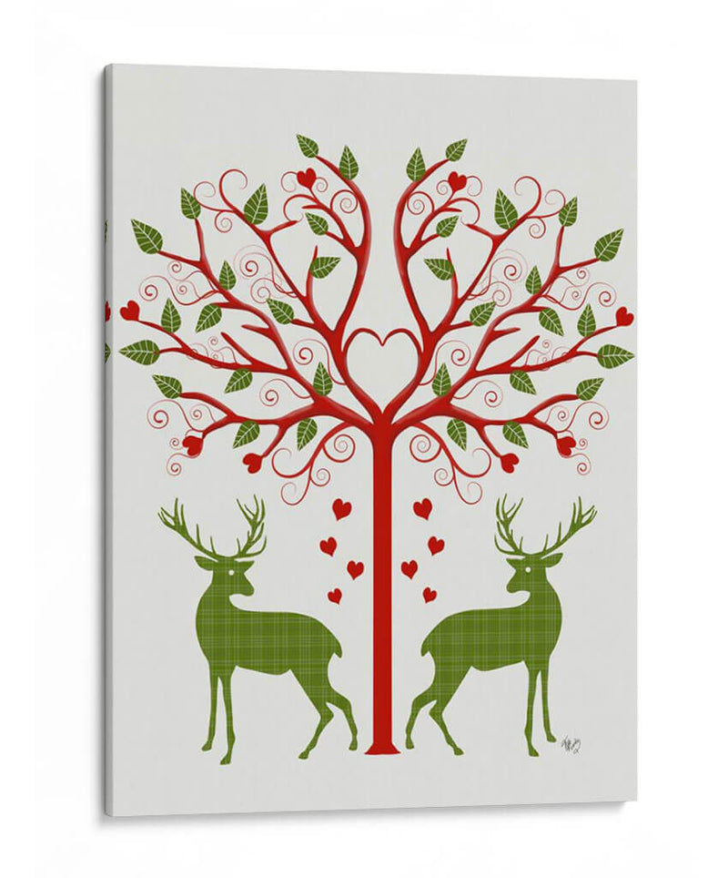 Navidad Des - Ciervos Y Árbol De Corazón, En Crema - Fab Funky | Cuadro decorativo de Canvas Lab