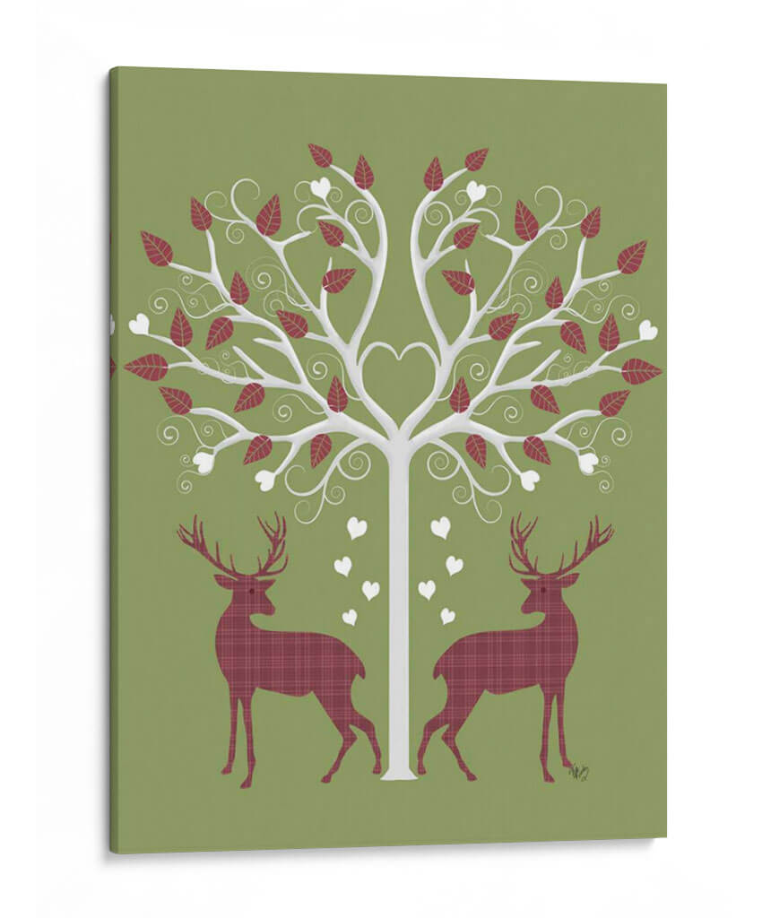 Navidad Des - Ciervos Y Árbol De Corazón, Rosa En Verde - Fab Funky | Cuadro decorativo de Canvas Lab