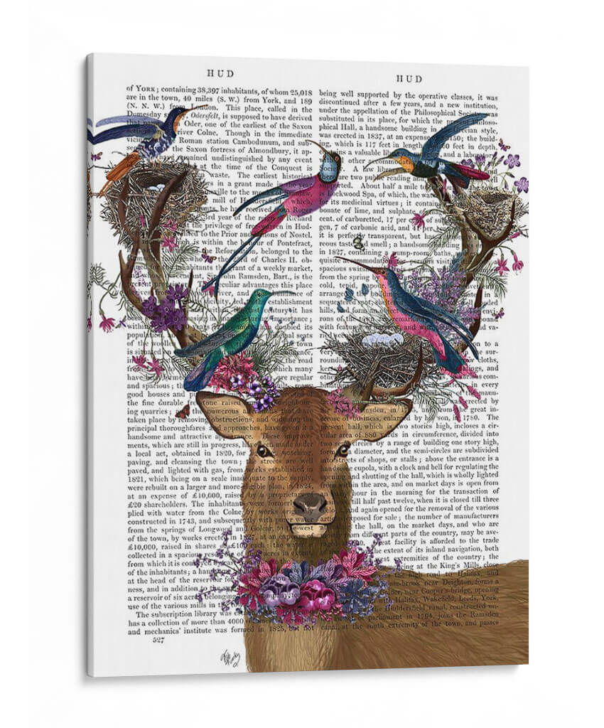 Aves De Ciervos, Nidos De Pájaros Tropicales. - Fab Funky | Cuadro decorativo de Canvas Lab