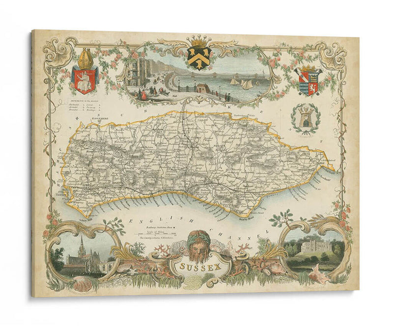 Mapa De Sussex | Cuadro decorativo de Canvas Lab