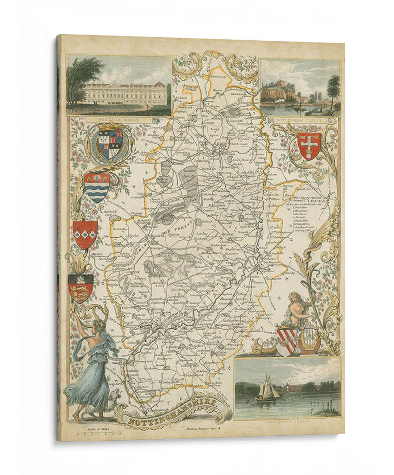 Mapa De Nottinghamshire | Cuadro decorativo de Canvas Lab