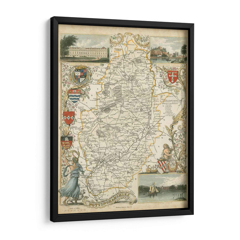 Mapa De Nottinghamshire | Cuadro decorativo de Canvas Lab