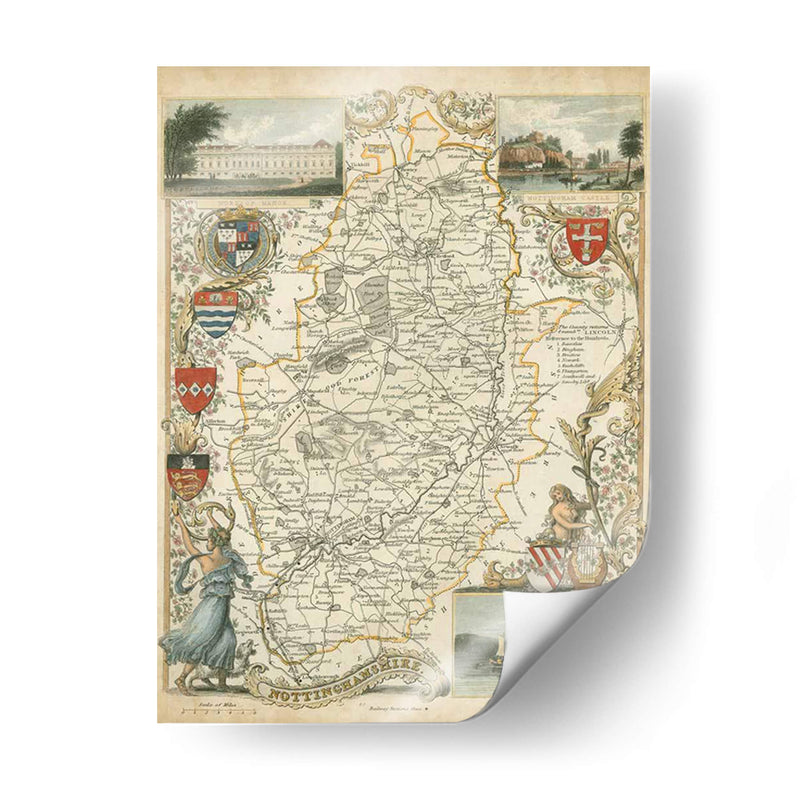 Mapa De Nottinghamshire | Cuadro decorativo de Canvas Lab