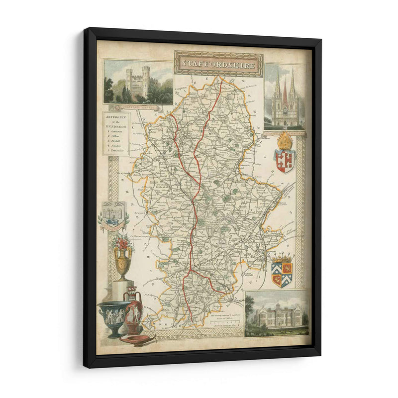 Mapa De Staffordshire | Cuadro decorativo de Canvas Lab