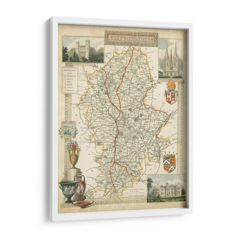 Mapa De Staffordshire | Cuadro decorativo de Canvas Lab