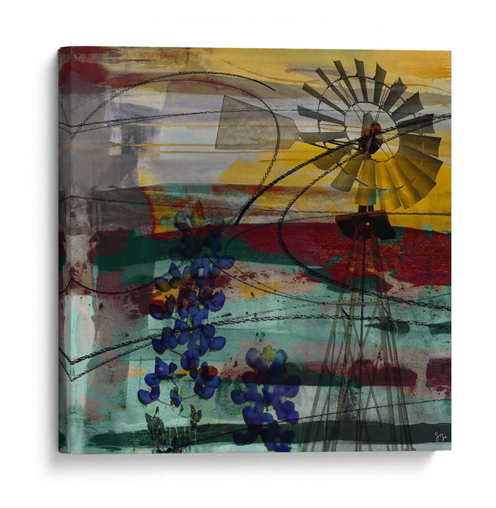 Molino De Viento 40X40 Y Bonetes Azules (Cenizas) - Sisa Jasper | Cuadro decorativo de Canvas Lab