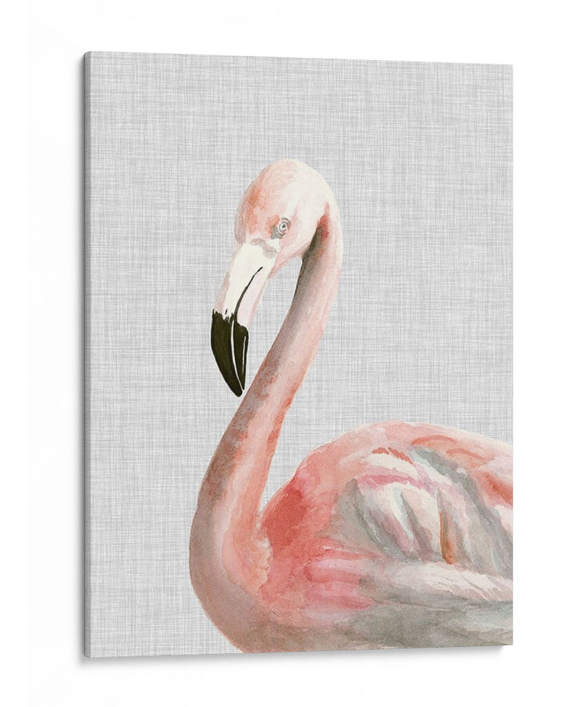 Flamingo De Acuarela Personalizada (Ceniza) - Naomi McCavitt | Cuadro decorativo de Canvas Lab