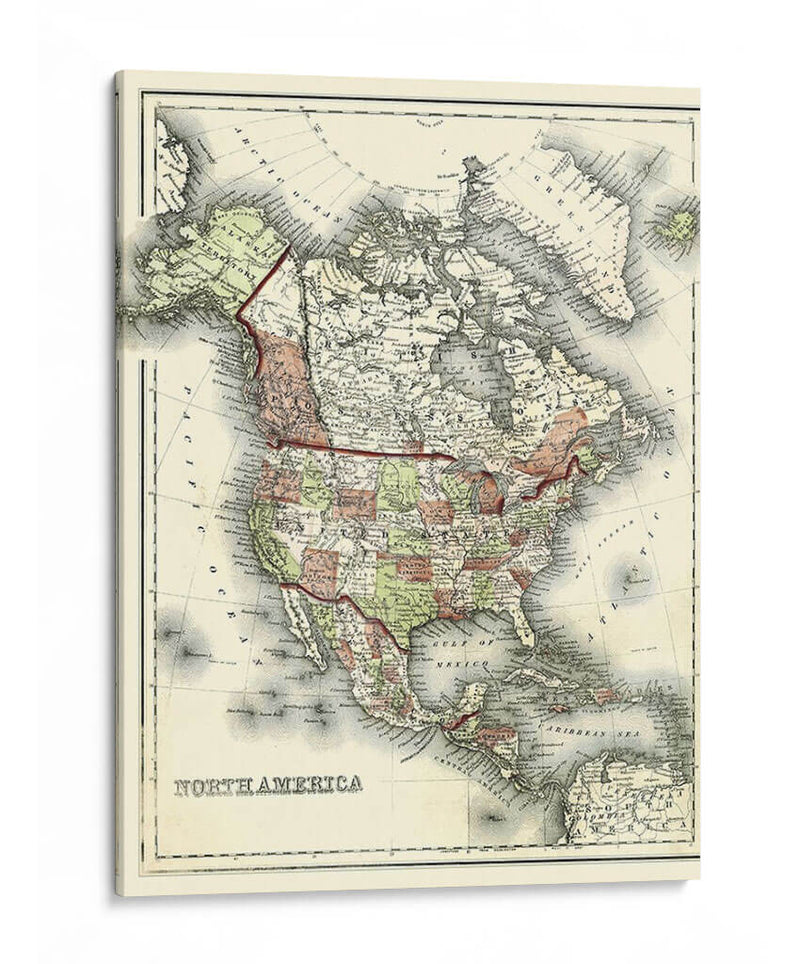 Pequeño Mapa Antiguo De América Del Norte - Johnson | Cuadro decorativo de Canvas Lab