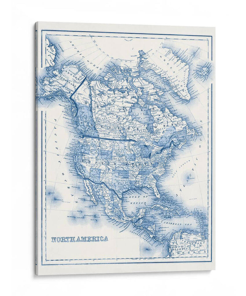 América Del Norte En Tonos De Azul - Vision Studio | Cuadro decorativo de Canvas Lab