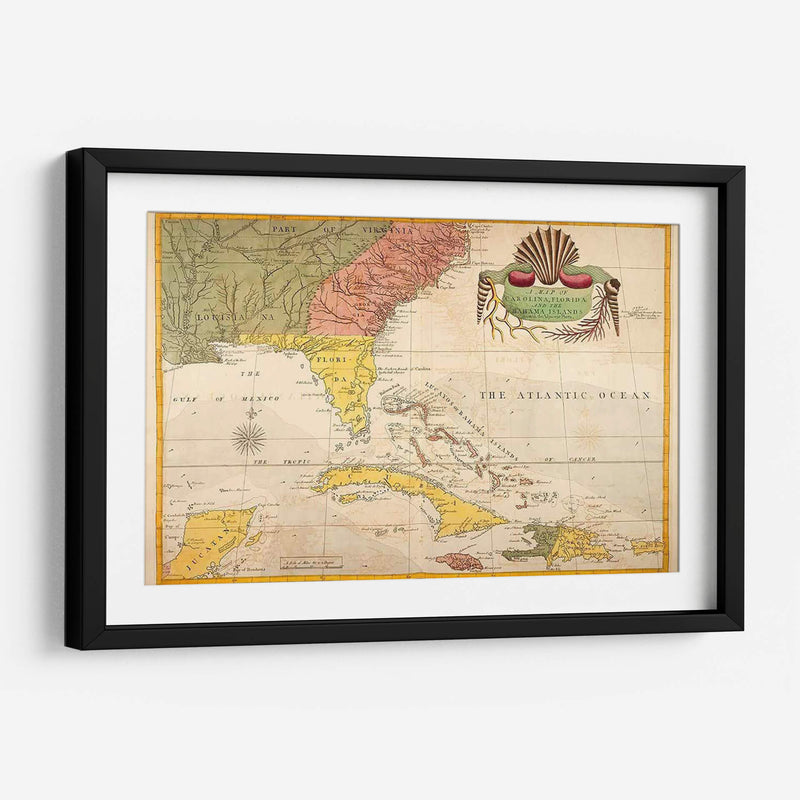 Mapa De Carolina, Florida Y Las Islas Bahama - Mark Catesby | Cuadro decorativo de Canvas Lab