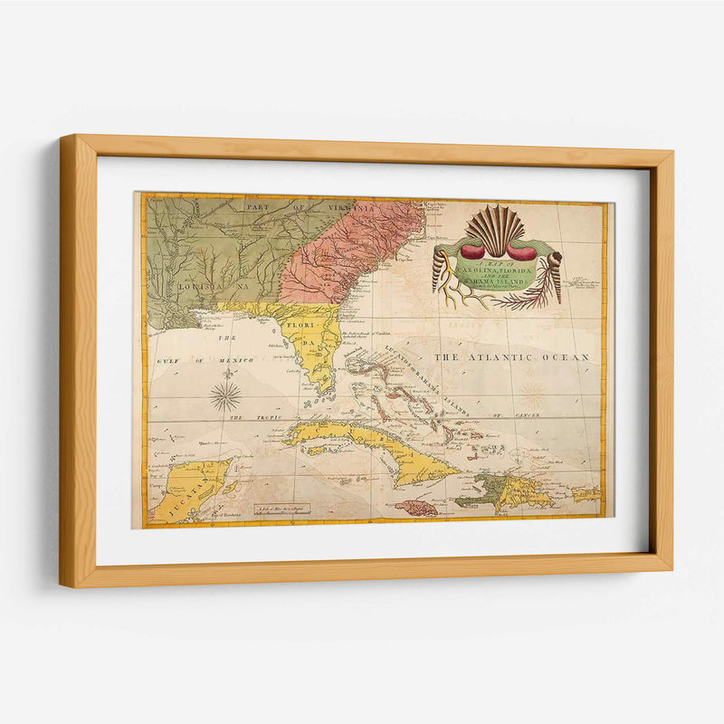 Mapa De Carolina, Florida Y Las Islas Bahama - Mark Catesby | Cuadro decorativo de Canvas Lab