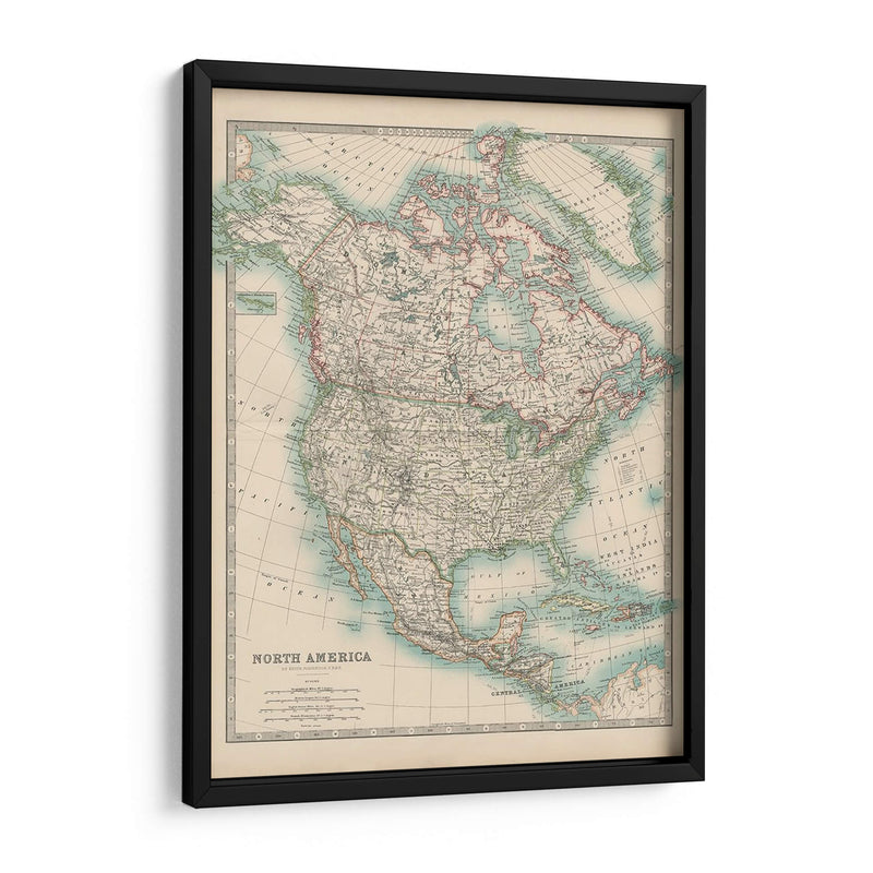 Mapa De Johnstons De América Del Norte - Johnston | Cuadro decorativo de Canvas Lab