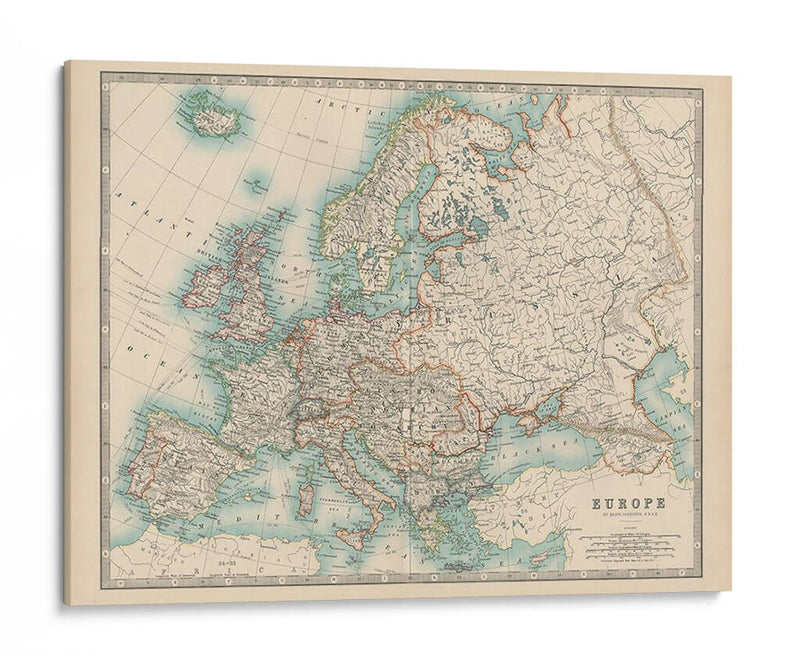 Mapa De Johnstons De Europa - Johnston | Cuadro decorativo de Canvas Lab