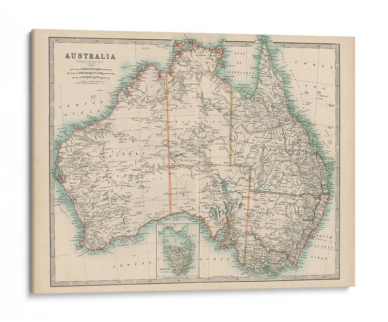 Mapa De Johnstons De Australia - Johnston | Cuadro decorativo de Canvas Lab