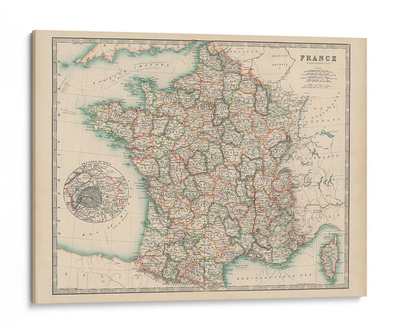 Mapa De Johnstons De Francia - Johnston | Cuadro decorativo de Canvas Lab