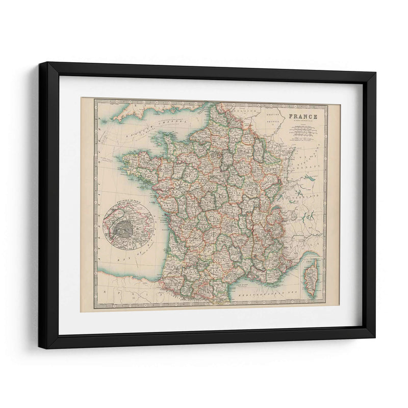 Mapa De Johnstons De Francia - Johnston | Cuadro decorativo de Canvas Lab