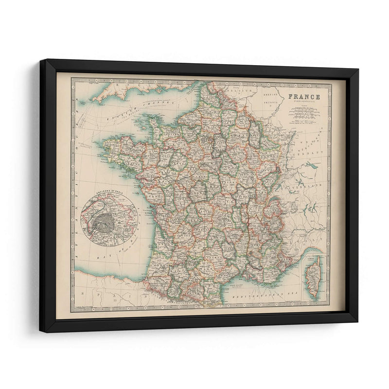 Mapa De Johnstons De Francia - Johnston | Cuadro decorativo de Canvas Lab