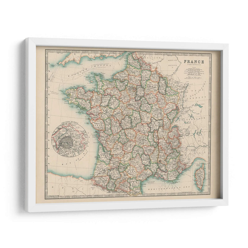 Mapa De Johnstons De Francia - Johnston | Cuadro decorativo de Canvas Lab