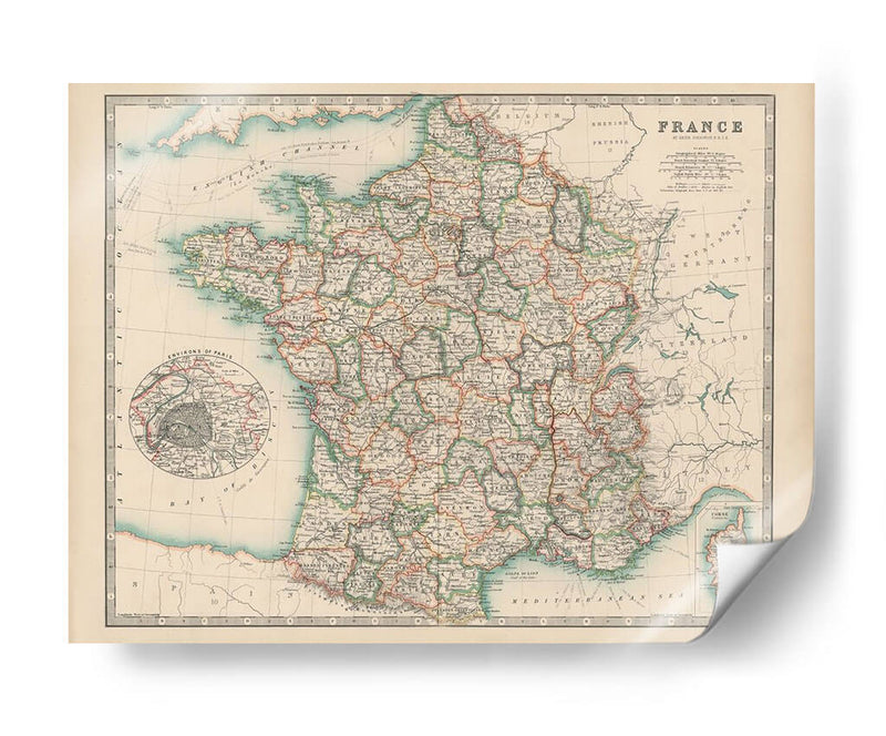 Mapa De Johnstons De Francia - Johnston | Cuadro decorativo de Canvas Lab