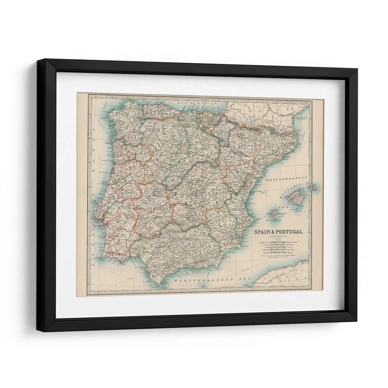 Mapa De Johnstons De España Y Portugal. - Johnston | Cuadro decorativo de Canvas Lab