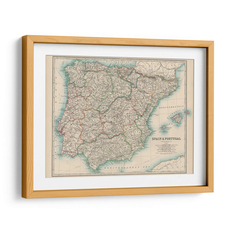 Mapa De Johnstons De España Y Portugal. - Johnston | Cuadro decorativo de Canvas Lab